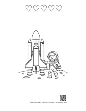 Thumbnail: Astronaut Standing Next to a Space Shuttle on the Lunar Surface Printable and 5 Heart Outline
