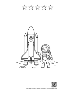 Thumbnail: Astronaut Standing Next to a Space Shuttle on the Lunar Surface Printable and 5 Star Outline