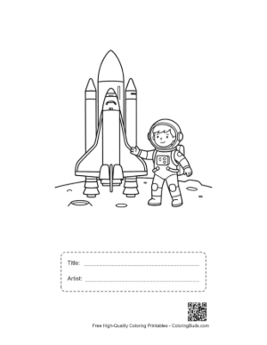 Thumbnail: Astronaut Standing Next to a Space Shuttle on the Lunar Surface Printable with Title and Artist Box