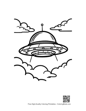 Thumbnail: Cartoon UFO Flying Amid Fluffy Clouds