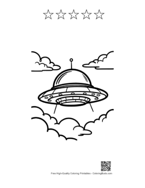 Thumbnail: Cartoon UFO Flying Amid Fluffy Clouds Printable and 5 Star Outline