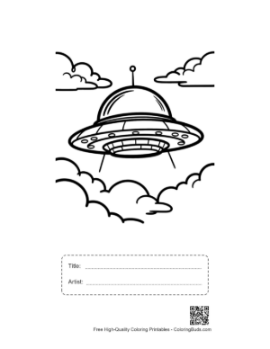 Thumbnail: Cartoon UFO Flying Amid Fluffy Clouds Printable with Title and Artist Box