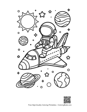 Thumbnail: Cute Cartoon Astronaut Sitting on a Space Shuttle Printable