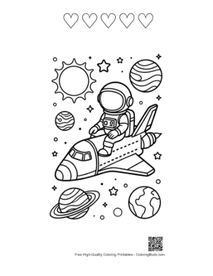 Thumbnail: Cute Cartoon Astronaut Sitting on a Space Shuttle Printable and 5 Heart Outline
