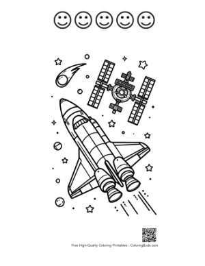Thumbnail: Cute Space Shuttle for Kids Printable and 5 Happy Face Outline