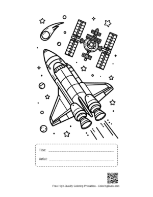 Thumbnail: Cute Space Shuttle for Kids Printable with Title and Artist Box