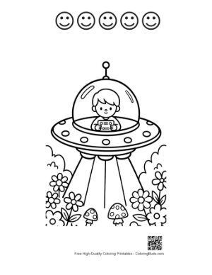 Thumbnail: Cute UFO Printable and 5 Happy Face Outline