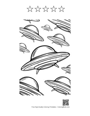 Thumbnail: Fleet of UFOs Floating Playfully Printable and 5 Star Outline