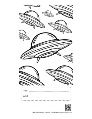 Thumbnail: Fleet of UFOs Floating Playfully Printable with Title and Artist Box
