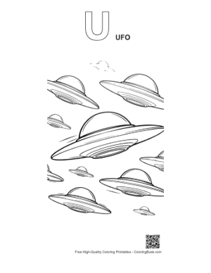 Thumbnail: Fleet of UFOs Flying in the Sky Printable Outline Alphabet U UFO