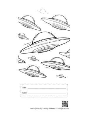 Thumbnail: Fleet of UFOs Flying in the Sky Printable with Title and Artist Box