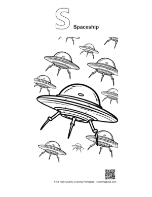 Thumbnail: Fleet of UFOs Invading in Sketch Style Printable Outline Alphabet S Spaceship