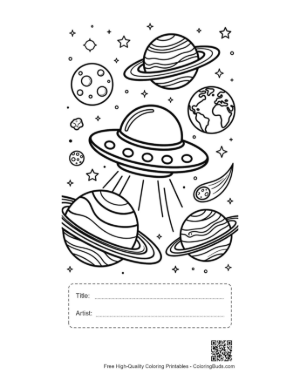 Thumbnail: Free UFO Coloring Page Printable with Title and Artist Box