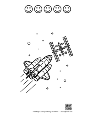Thumbnail: Space Shuttle Approaching a Satellite in Orbit Coloring Printable and 5 Happy Face Outline