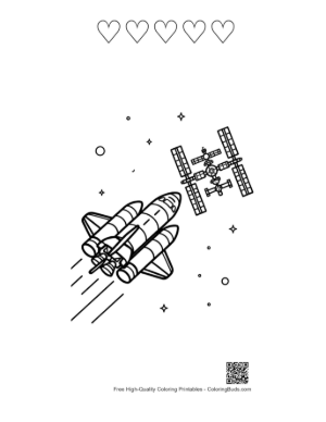 Thumbnail: Space Shuttle Approaching a Satellite in Orbit Coloring Printable and 5 Heart Outline