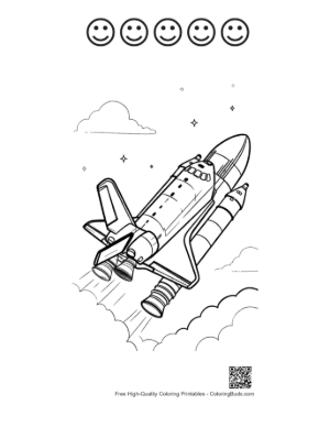 Thumbnail: Space Shuttle Ascending into Deep Space Illustration Printable and 5 Happy Face Outline