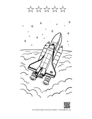 Thumbnail: Space Shuttle Flying Above the Earth's Atmosphere Coloring Printable and 5 Star Outline
