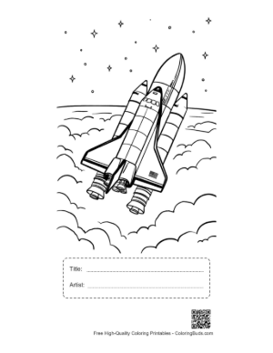 Thumbnail: Space Shuttle Flying Above the Earth's Atmosphere Coloring Printable with Title and Artist Box