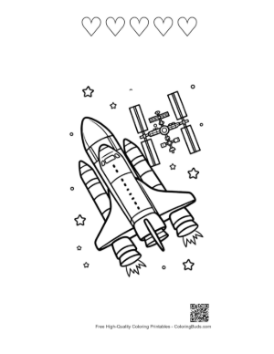 Thumbnail: Space Shuttle Flying Alongside Complex Orbital Structures Printable and 5 Heart Outline