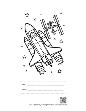 Thumbnail: Space Shuttle Flying Alongside Complex Orbital Structures Printable with Title and Artist Box