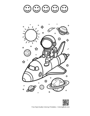 Thumbnail: Space Shuttle Flying Through a Solar System with a Sun Printable and 5 Happy Face Outline