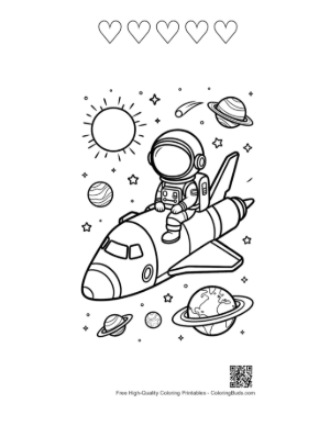 Thumbnail: Space Shuttle Flying Through a Solar System with a Sun Printable and 5 Heart Outline