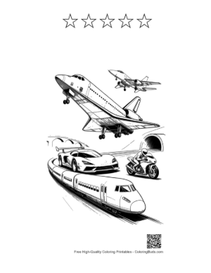 Thumbnail: Space Shuttle Launch Amid Speed Machines Printable and 5 Star Outline