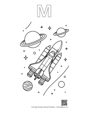 Thumbnail: Space Shuttle Maneuvering Near a Crescent Moon Coloring Printable Outline Alphabet M
