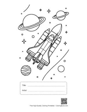 Thumbnail: Space Shuttle Maneuvering Near a Crescent Moon Coloring Printable with Title and Artist Box