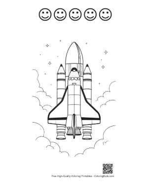 Thumbnail: Space Shuttle Orbiter Lifting Off with Smoke Clouds Coloring Page Printable and 5 Happy Face Outline