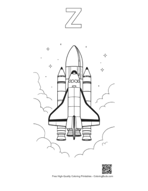 Thumbnail: Space Shuttle Orbiter Lifting Off with Smoke Clouds Coloring Page Printable Outline Alphabet Z