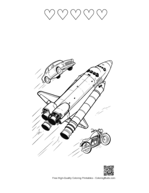 Thumbnail: Space Shuttle Racing Car and Motorcycle Printable and 5 Heart Outline