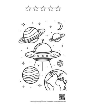 Thumbnail: Spaceship Orbiting the Earth with Stars Background Printable and 5 Star Outline