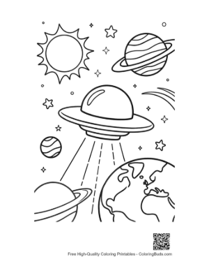 Thumbnail: Spaceship Traveling Past Planets and Bright Stars Printable