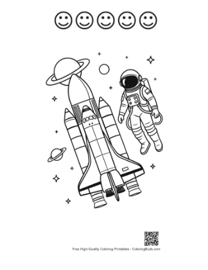 Thumbnail: Spacewalking Astronaut Near a Soaring Space Shuttle Printable and 5 Happy Face Outline