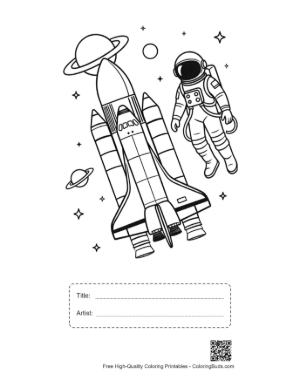 Thumbnail: Spacewalking Astronaut Near a Soaring Space Shuttle Printable with Title and Artist Box