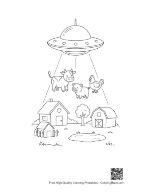 Thumbnail: UFO Beaming Up Multiple Cows from a Country Farm Printable
