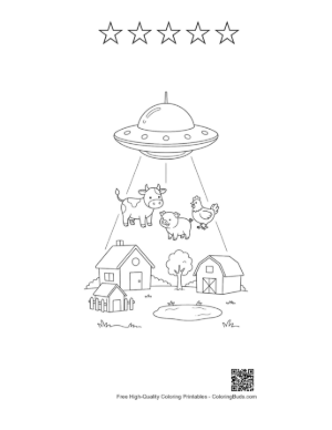 Thumbnail: UFO Beaming Up Multiple Cows from a Country Farm Printable and 5 Star Outline