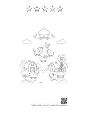 Thumbnail: UFO Spaceship Beaming Up Farm Cows Coloring Page Printable and 5 Star Outline