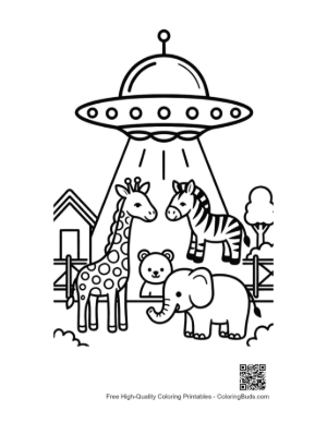 Thumbnail: UFO Spaceship Beaming Up Zoo Animals Like Giraffes Printable