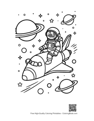 Thumbnail: Young Astronaut Playing on a Spaceship in Orbit Coloring Printable