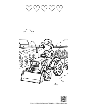 Thumbnail: Bulldozer Tractor Clearing a Path on the Countryside Farm Printable and 5 Heart Outline