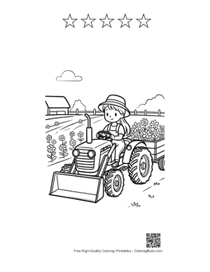Thumbnail: Bulldozer Tractor Clearing a Path on the Countryside Farm Printable and 5 Star Outline