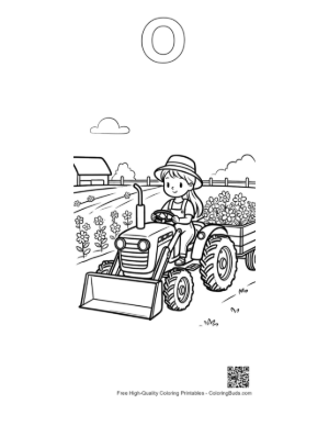 Thumbnail: Bulldozer Tractor Clearing a Path on the Countryside Farm Printable Outline Alphabet O