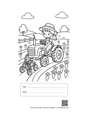 Thumbnail: Child Farmer Planting Seeds with a Tractor in the Field Printable with Title and Artist Box