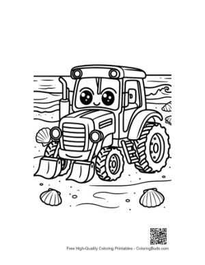 Thumbnail: Cute Cartoon Tractor with Big Eyes Parked on the Farm Printable