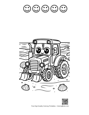 Thumbnail: Cute Cartoon Tractor with Big Eyes Parked on the Farm Printable and 5 Happy Face Outline