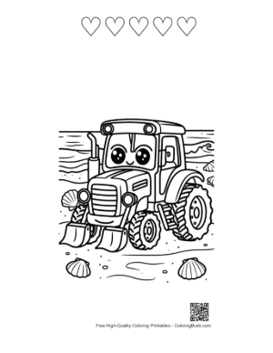 Thumbnail: Cute Cartoon Tractor with Big Eyes Parked on the Farm Printable and 5 Heart Outline