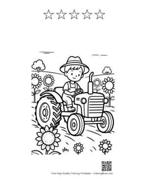 Thumbnail: Farm Tractor Coloring Page Printable and 5 Star Outline