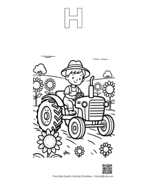 Thumbnail: Farm Tractor Coloring Page Printable Outline Alphabet H